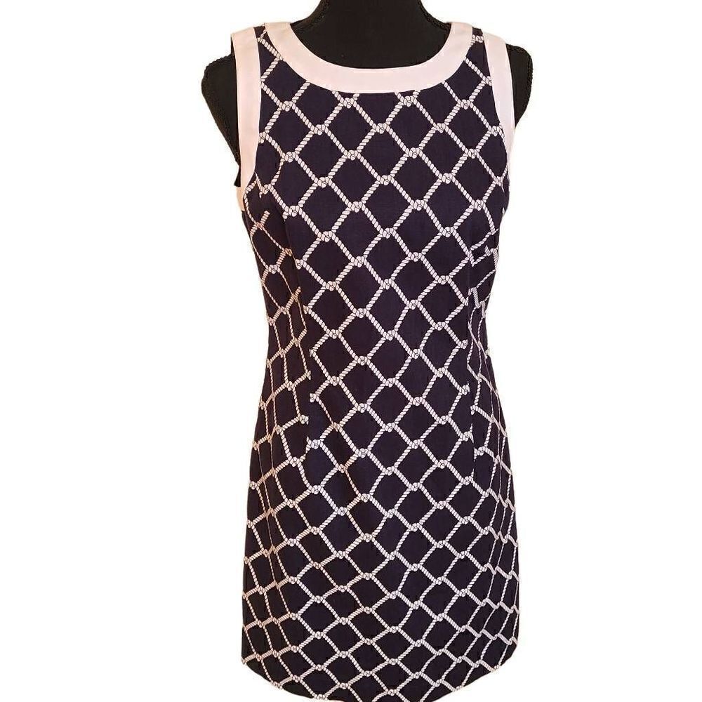 Brooks Brothers Womens Navy White Nautical Print Sleeveless Dress